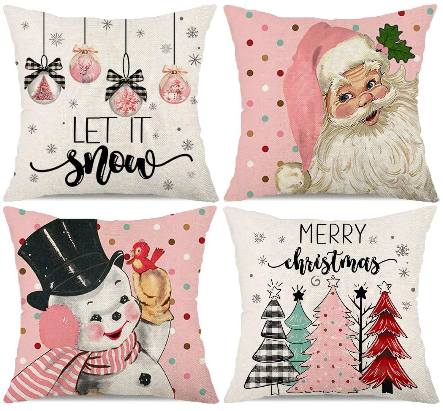 Kithomer Pink Christmas Decorations Pillow Covers 20X20 Set of 4 Polka Dots S...