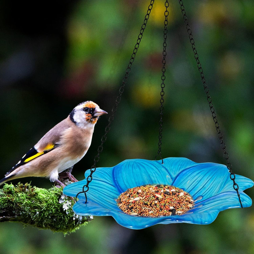 Hanging Bird Feeder - Bird Baths for Outdoors - Glass Birdbaths for Garden and Patio Decor, Pretty Gift Idea