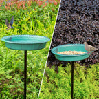 Oval Polyresin Bird Bath Bowl with Metal Stake, 34 Inch Height Outdoor Freestanding Birdfeeder - Green