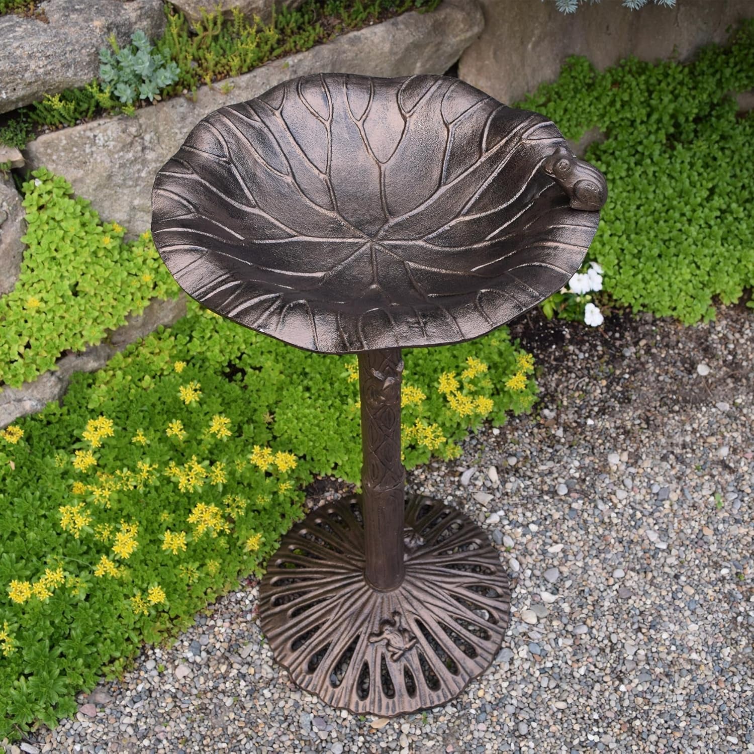 5012AB Antique Bronze Frog Design Aluminum Birdbath