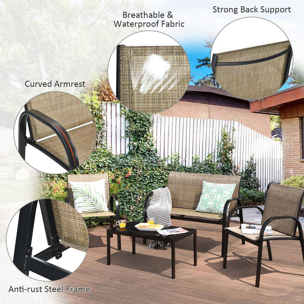 Patio Brown 4-Piece Plastic Wicker Patio Conversation Set