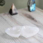 Selenite Twin Heart Bowl for Crystals Charging – Large 6.75” Selenite Crystal Bowl – Mined & Crafted in Morocco – Ideal for Cleansing & Recharging Healing Stones, Meditation, & Décor