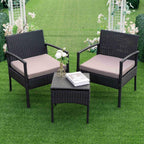 3 PCS Patio Rattan Conversation Chairs Set, Outdoor Patio Furniture Balcony Furniture Set, Wicker Patio Bistro Set for Garden Porch Balcony Yard, Brown