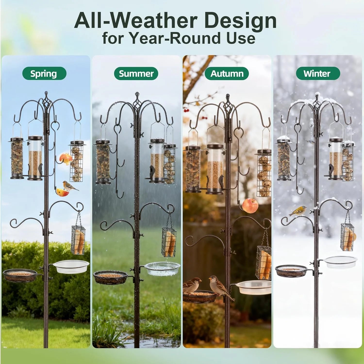 Bird Feeding Station,A Set with 6 Bird Feeders Hanging,Bird Feeder Poles Kit Premium Bird Bath for Attracting Wild Birds,Black