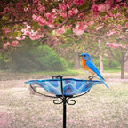 Bird Baths for Outdoors with Metal Stake, Glass Bird Feeder Tray, Bird Baths Bowl for outside Garden Yard Backyard Bird Lovers