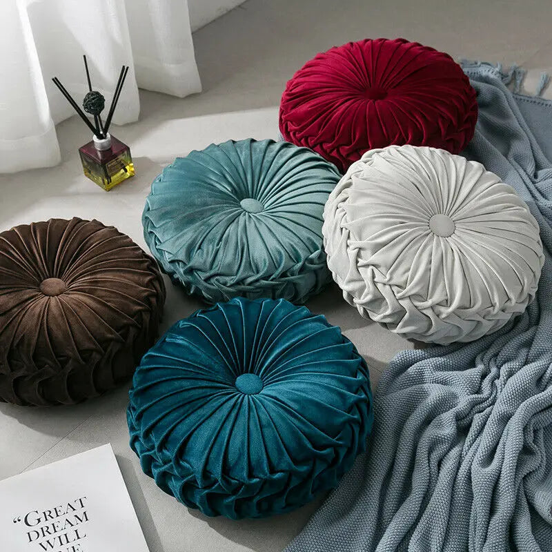 Velvet Pleated round Pumpkin Throw Pillow for Couch Floor Home Decor Cushion Coussin Home Decor Sofa Chair Bed Car Cojin 33Cm