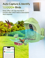 Smart Bird Feeder with Camera, AI Identify 10000+ Species, 1080P HD Bird Watching Camera with Solar Panel, Auto-Capture & Motion Detection, Ideal Gift for Bird Lovers