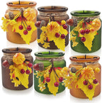 Fall Candle Holders Set of 6, Pumpkin Glass Votive Candle Holders, Amber Tea Lights Holders for Thanksgiving Table Decoration