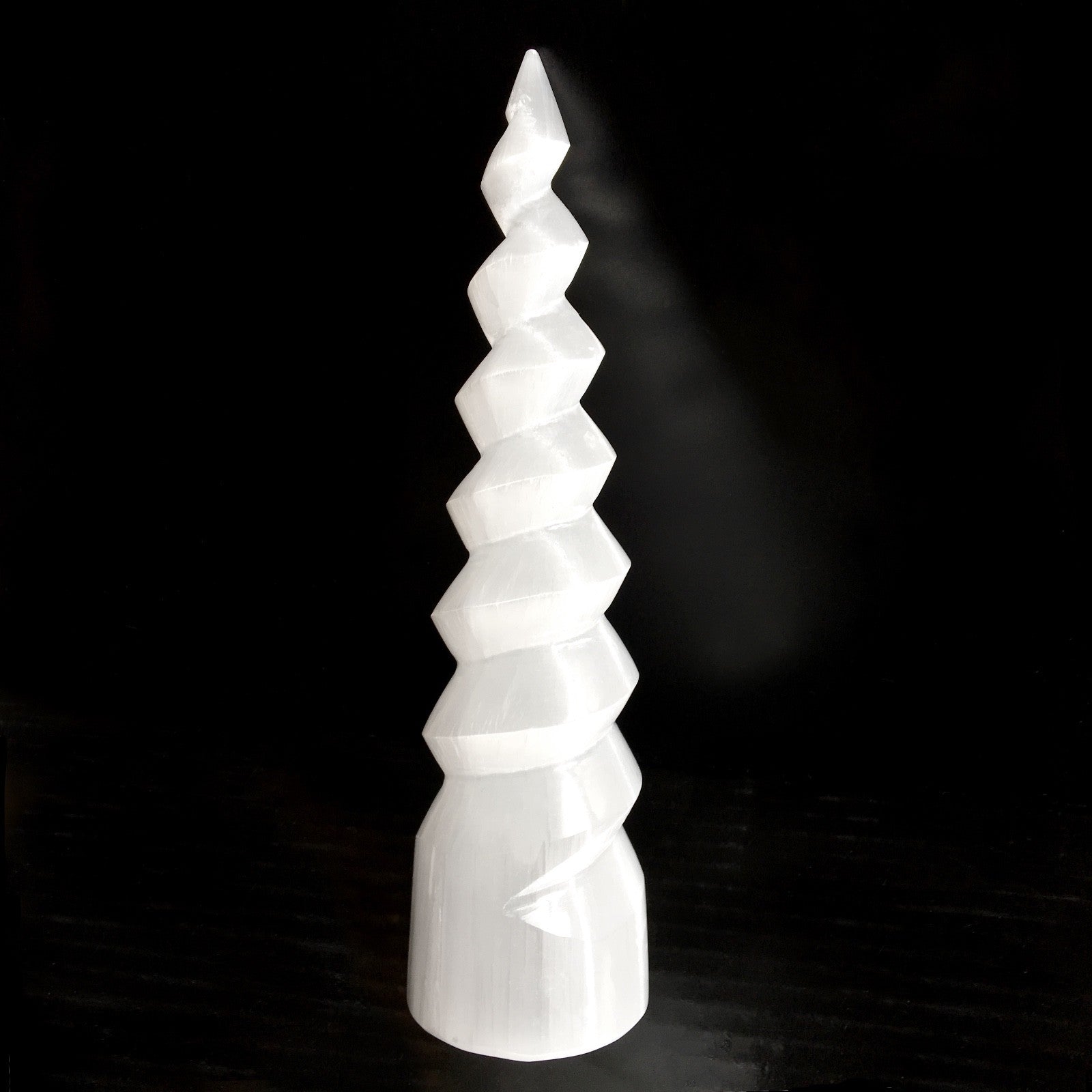 XL Selenite Tower Crystal Spiral Energy Wand 8" Point Cleanse Reiki CHARGE Heal