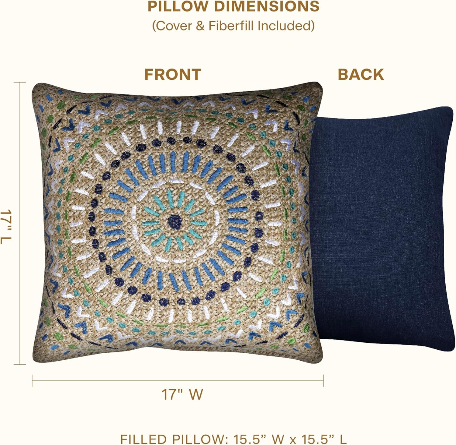 Outdoor Square Toss Pillow Set, 17" H X 17" L, Raffia Medallion Poolside Outdoor Pillows