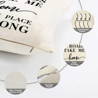 Farmhouse Quotes Rustic Decorative Throw Pillow Cover, Country Roads Take Me Home Sign Cushion Case Home Decorations, Inspirational Square Pillowcases Cotton Linen Decor for Sofa Couch 18 X 18