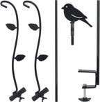 Deck Bird Feeder Pole, 42 Inches, Multiple Hooks, Adjustable, Detachable, Heavy Duty Steel, Stable, Black, Birdfeeders Porch for Deck Kit for outside Bird Feeders and Plant Hangers