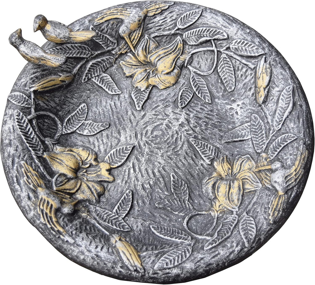 5131AP Antique Pewter Hummingbird Design Aluminum Birdbath, Silver