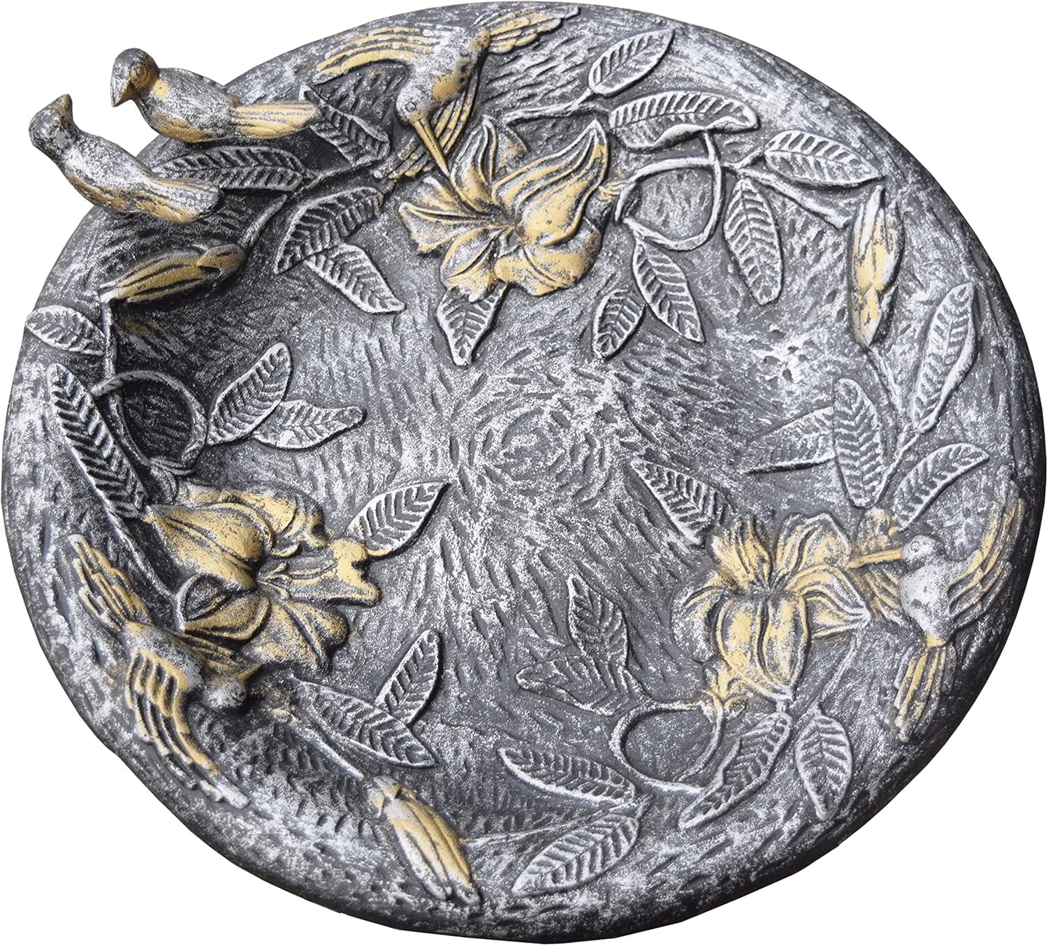 5131AP Antique Pewter Hummingbird Design Aluminum Birdbath, Silver