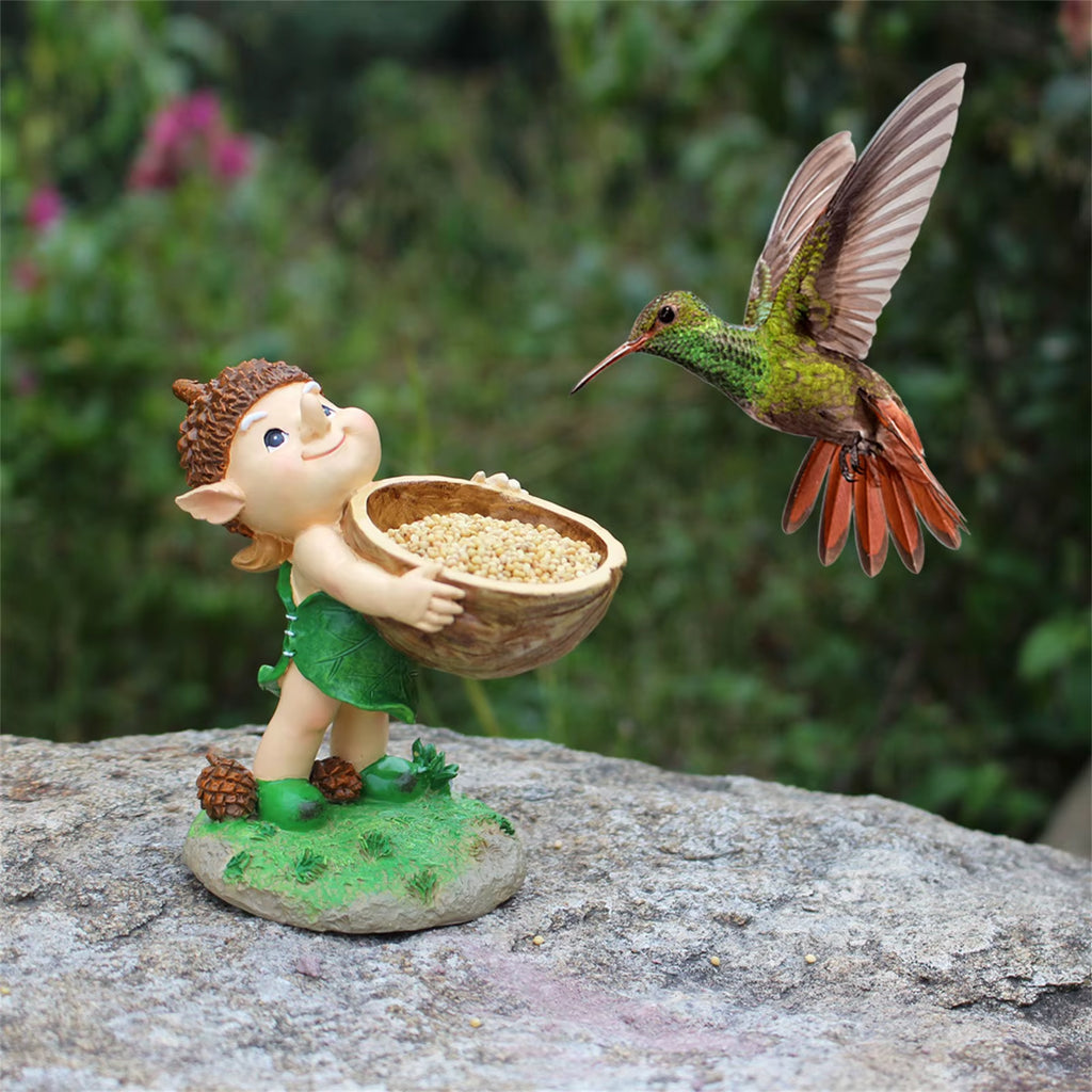 Hand Held Walnut Bird Bath Bowl Bird Feeder Funny Handcrafted Resin Feeder for Outdoors Water Bowl Sculpture Garden Decoration