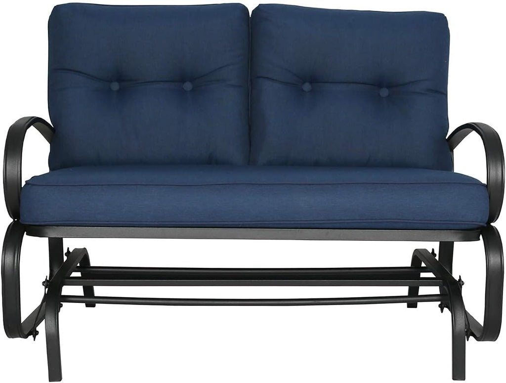Outdoor Patio Glider Bench Loveseat - Cushioned 2 Person Rocking Seating Swing Chair for Patio, Navy