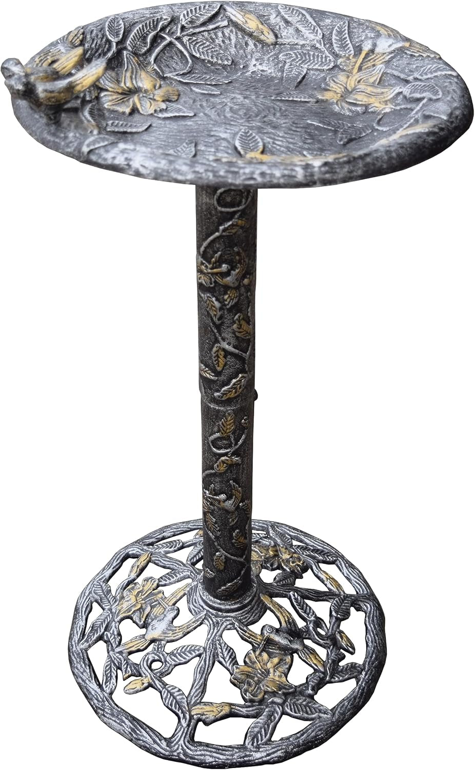 5131AP Antique Pewter Hummingbird Design Aluminum Birdbath, Silver