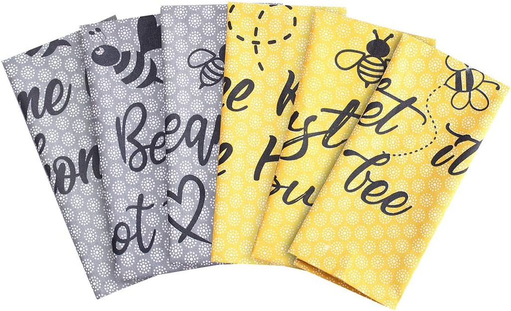 Cotton Kitchen Towels Set of 4 - Absorbent Dish Towels Set | Tea Towels | Bar Towels | Bee Grey Yellow Kitchen Dish Towels - Multi Purpose Kitchen Linen, Drying Dish Hand Towels 20X28