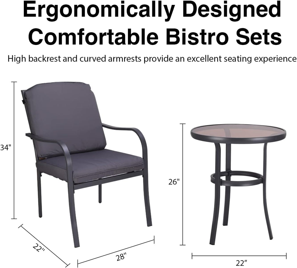 3 Pieces Outdoor Furniture,Patio Table and Chairs, Dinning Table and Chais, Patio Conversation Set, Porch Patio Set, Furniture Patio All-Weather Outdoor Patio Furniture (Stone Grey)