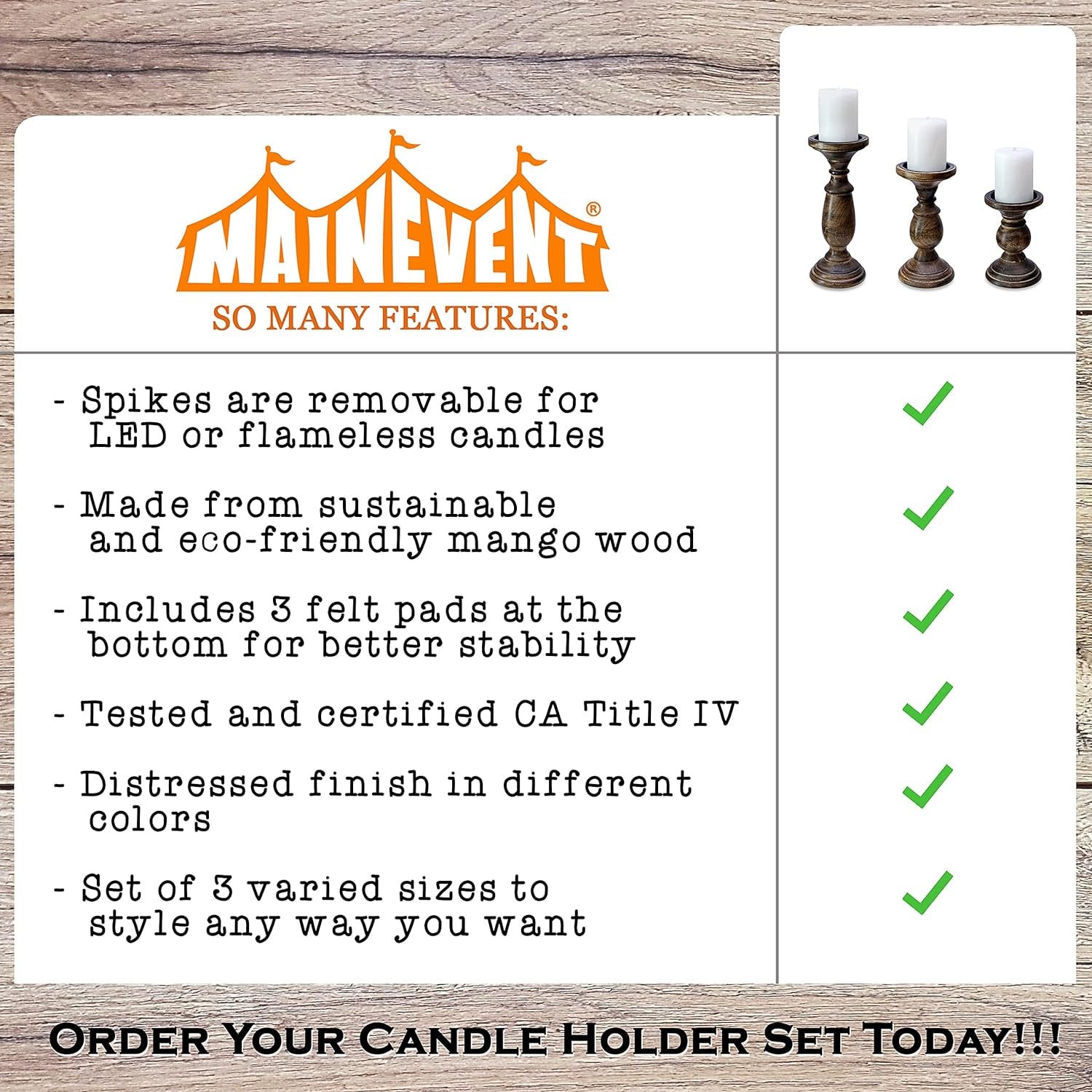 Tall Candle Holders for Pillar Candles, Rustic Candle Holders Table Centerpiece Accent, Pillar Candle Holder for Dining Table, Farmhouse Candle Holders, Wood Candle Holders for Mantel Black Dark Brown