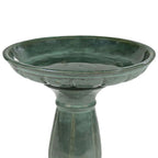 Aubriela Freestanding Ceramic Outdoor Bird Bath, Uv-Resistant Green Mist Finish