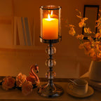 Pillar Candle Holder with Lid,Crystal Candle Holder for Pillar Candle, Candlesticks Holder with 3 Crystal Balls for Coffee Dining Table, Wedding, Christmas, Halloween, Home Decor CH065L