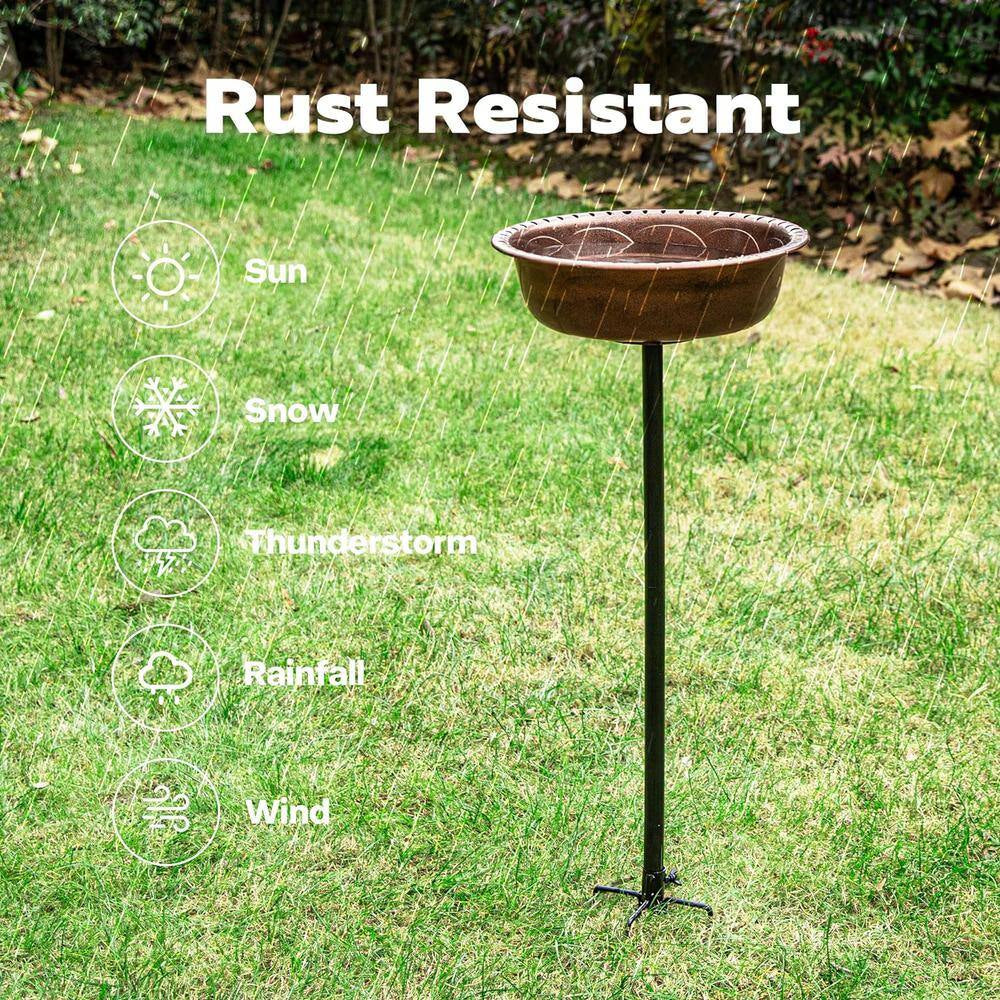 29 In. H round Polyresin Garden Birdbath with Metal Stake in Bronze