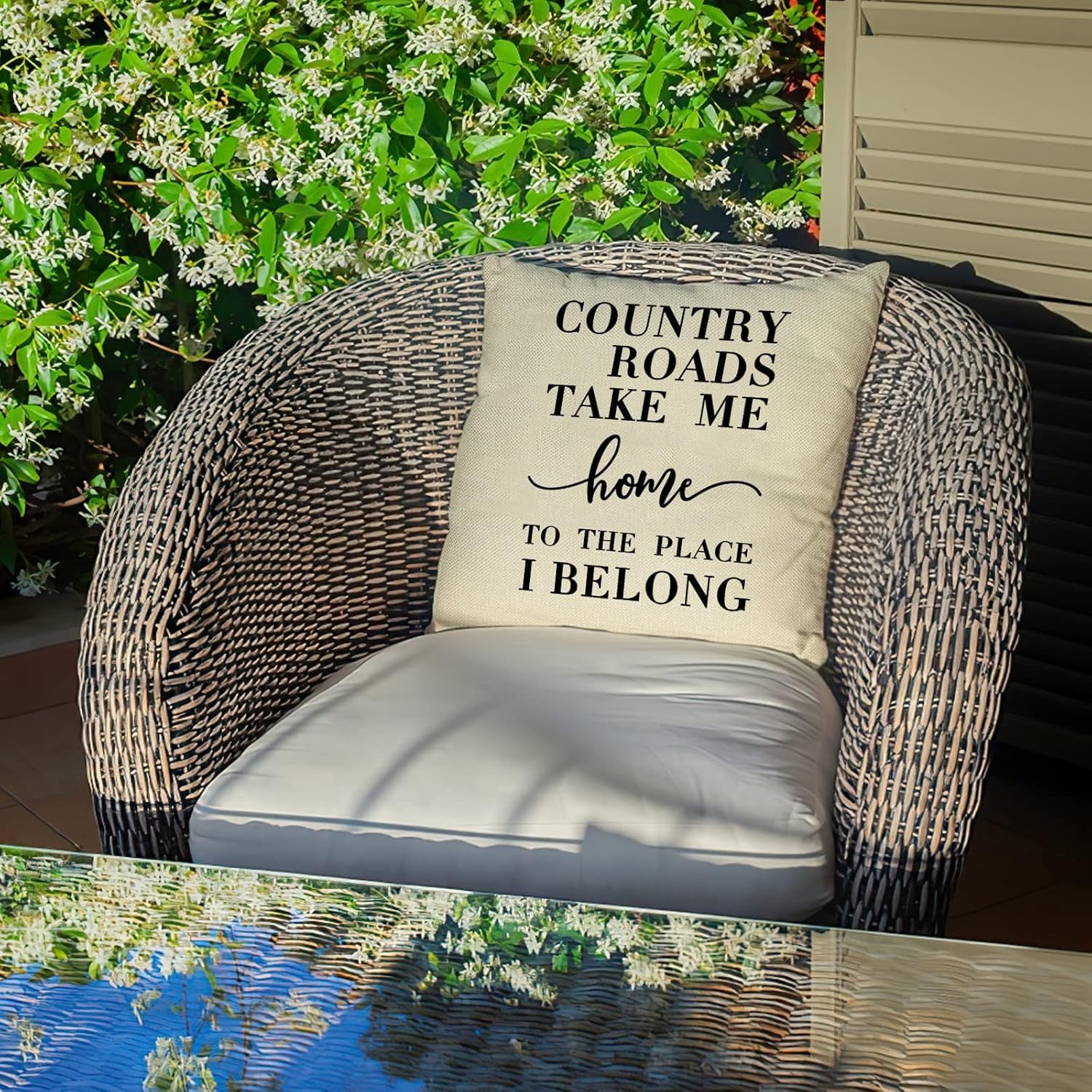 Farmhouse Quotes Rustic Decorative Throw Pillow Cover, Country Roads Take Me Home Sign Cushion Case Home Decorations, Inspirational Square Pillowcases Cotton Linen Decor for Sofa Couch 18 X 18