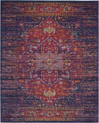 Evoke Collection 8' X 10' Blue / Fuchsia EVK275F Oriental Medallion Distressed Non-Shedding Living Room Bedroom Dining Home Office Area Rug