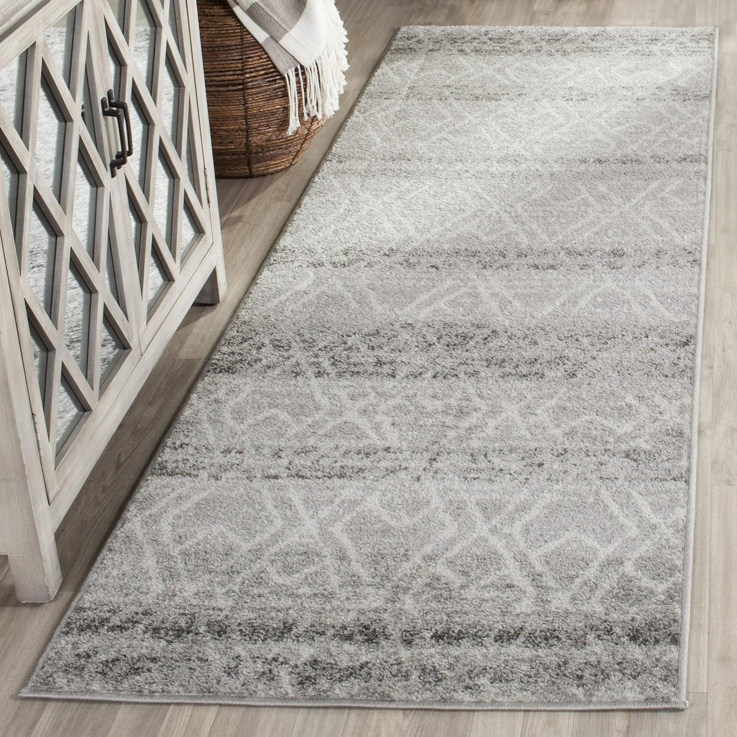 Adirondack Collection Runner Rug - 2'6" X 6', Silver & Ivory, Distressed Design, Non-Shedding & Easy Care, Ideal for High Traffic Areas in Living Room, Bedroom (ADR124B)