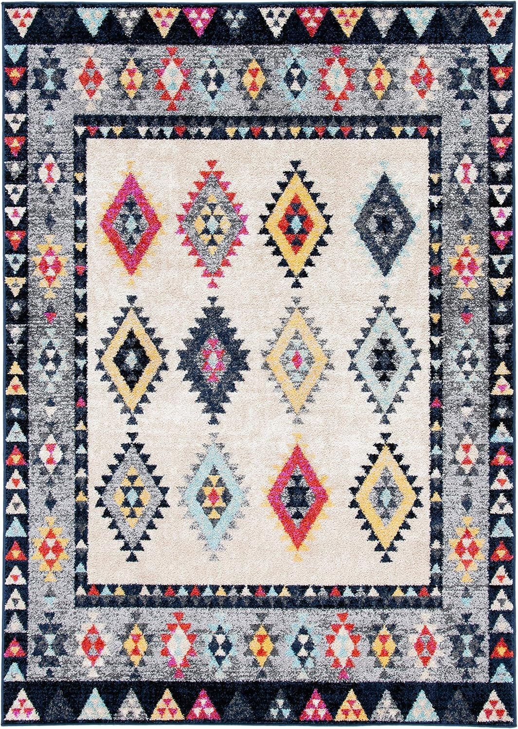 Adirondack Collection Area Rug - 5'1" X 7'6", Ivory & Grey, Boho Tribal Design, Non-Shedding & Easy Care, Ideal for High Traffic Areas in Living Room, Bedroom (ADR270A)