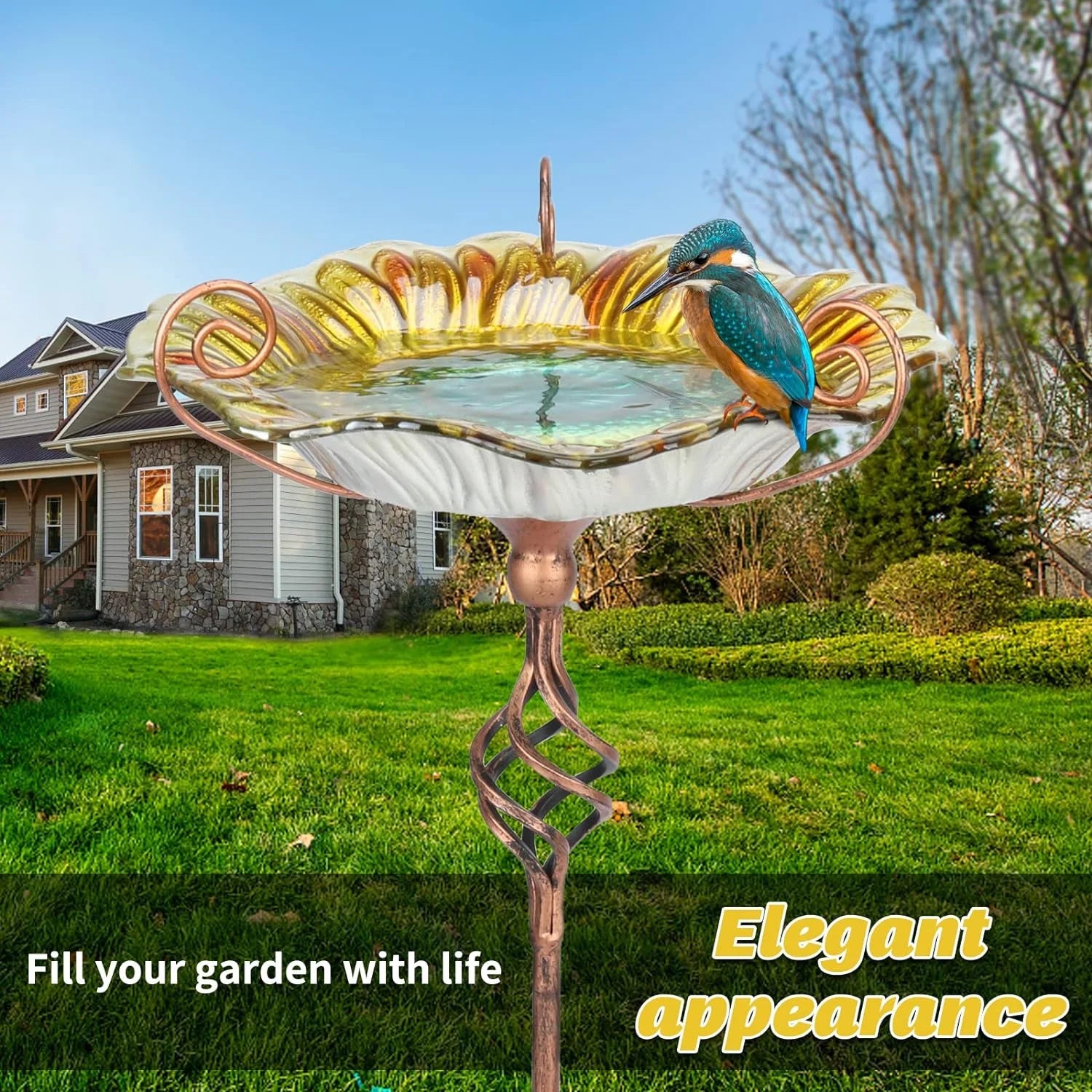 Sunflower Outdoor Bird Bath and Feeders Bowl with Stake