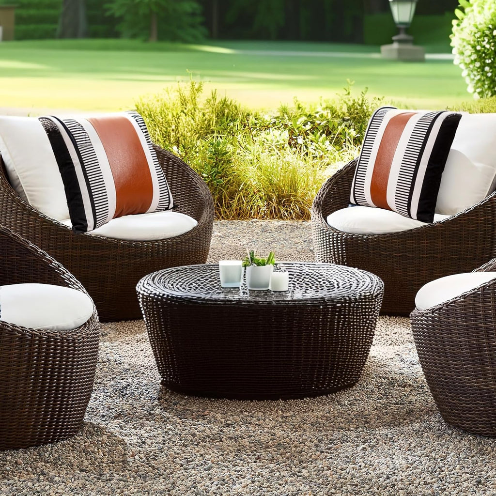 Farmhouse Throw Pillow Covers -Decorative Faux Leather Pillow Cases for Couch Sofa Livingroom Tribal Stripe Accent Cushion Cover 18X18 Inch (2, 18''X18'')