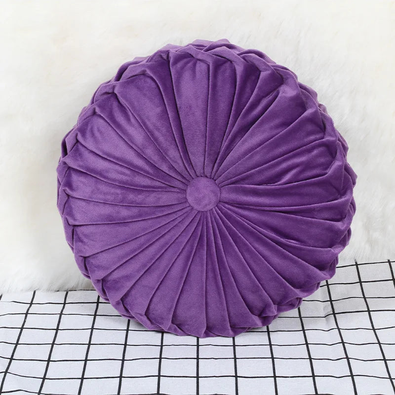 Velvet Pleated round Pumpkin Throw Pillow for Couch Floor Home Decor Cushion Coussin Home Decor Sofa Chair Bed Car Cojin 33Cm