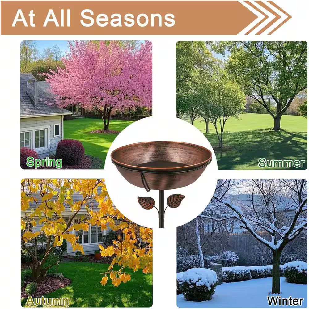 13 In. Diameter Metal Bird Bath with Removable Bowl and Stable Stake Easy Clean for Garden Yard Decor