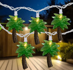 Tropical Palm Tree Indoor Outdoor Patio Light Set - 7' White Wire - 10Ct