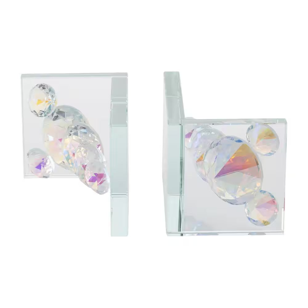 Clear Rainbow Crystal Diamond Glass Bookends (Set of 2)