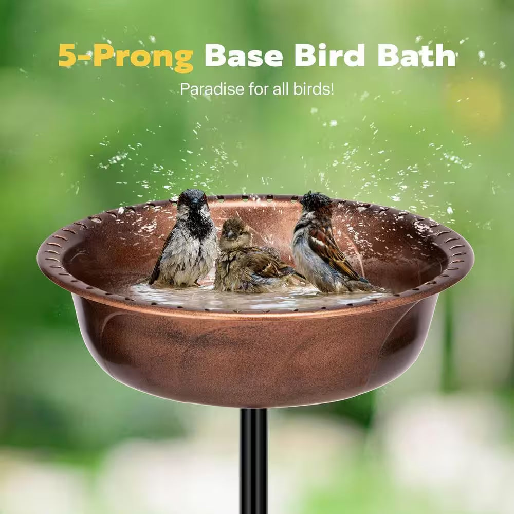29 In. H round Polyresin Garden Birdbath with Metal Stake in Bronze