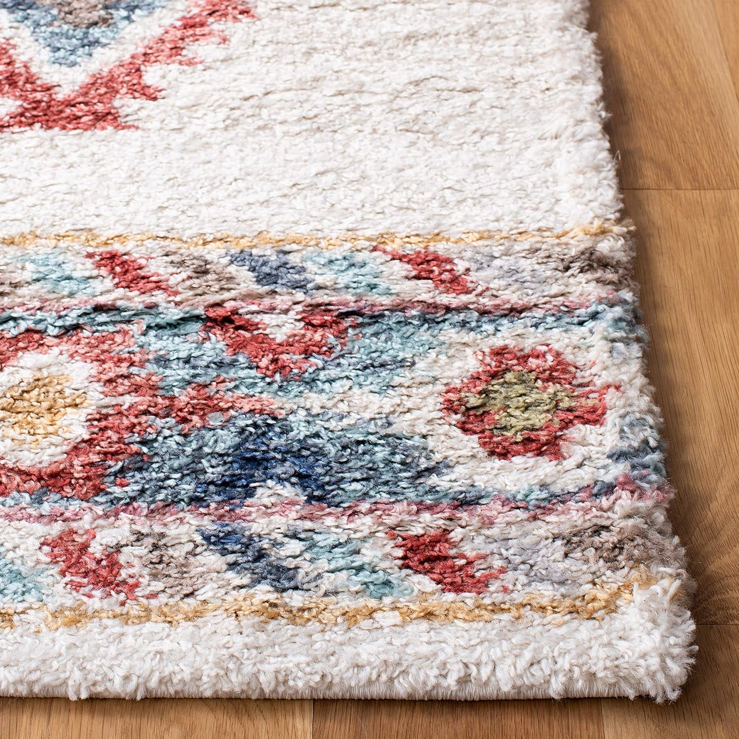 Calista Shag Collection Accent Rug - 4'5" X 6'5", Ivory & Blue, Boho Design, Non-Shedding & Easy Care, 1-Inch Thick Ideal for High Traffic Areas in Entryway, Living Room, Bedroom (CAL142A)