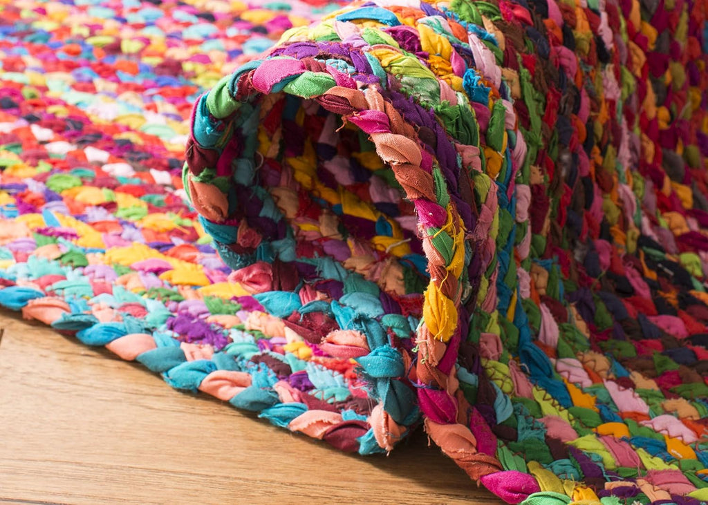 4X6 Area Rug - Braided Collection - Red & Multi, Handmade Woven Cotton, Boho Reversible Style, Ideal for Living Room, Bedroom (BRD210A)