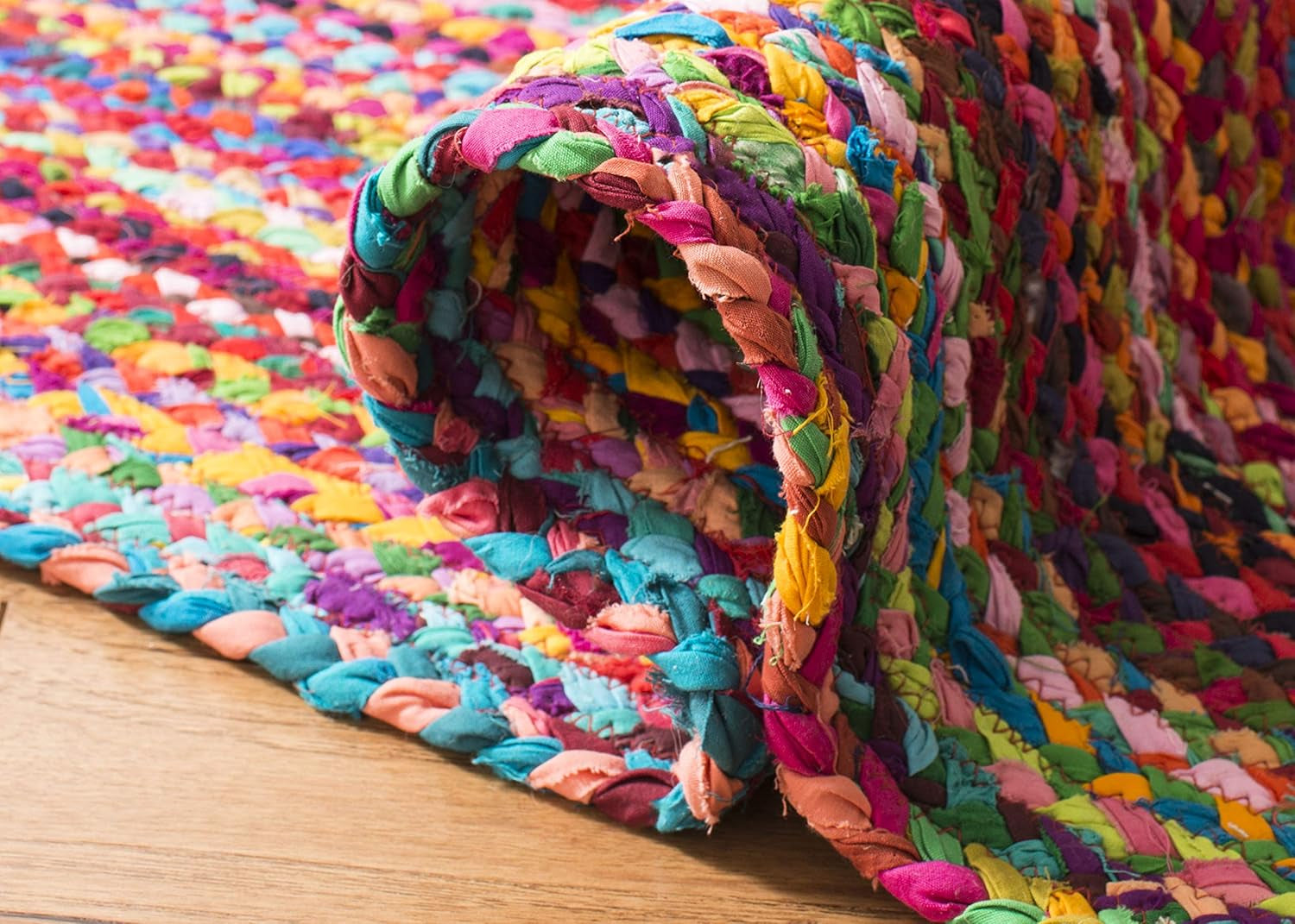 4X6 Area Rug - Braided Collection - Red & Multi, Handmade Woven Cotton, Boho Reversible Style, Ideal for Living Room, Bedroom (BRD210A)