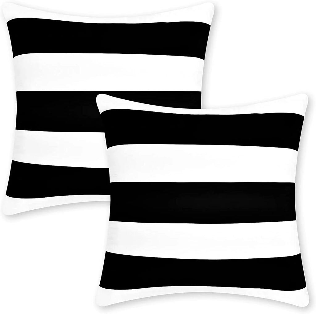 2 Pack Black and White Striped Throw Pillow Covers 18 X 18 Inch Outdoor Patio Pillows Cushion Cover Waterproof Pillow Cases for Couch Pillows Sofa