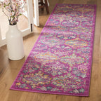 Madison Collection Runner Rug - 2'3" X 8', Fuchsia & Blue, Boho Chic Damask Design, Non-Shedding & Easy Care, Ideal for High Traffic Areas in Living Room, Bedroom (MAD144F)