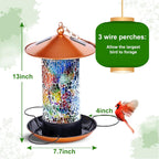 Mosaic Solar Wild Bird Feeder, Waterproof Lantern Shape with S-Hook & 4 LED Lights, Garden Decor for Lawn, Patio, Balcony, Yard Ornament - Unique Gifts for Mom, Women, Grandma, Bird Lovers