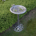 5131AP Antique Pewter Hummingbird Design Aluminum Birdbath, Silver