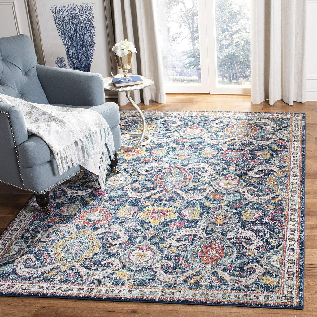 Evoke Collection 4' X 6' Navy / Fuchsia EVK255N Boho Non-Shedding Living Room Bedroom Accent Rug