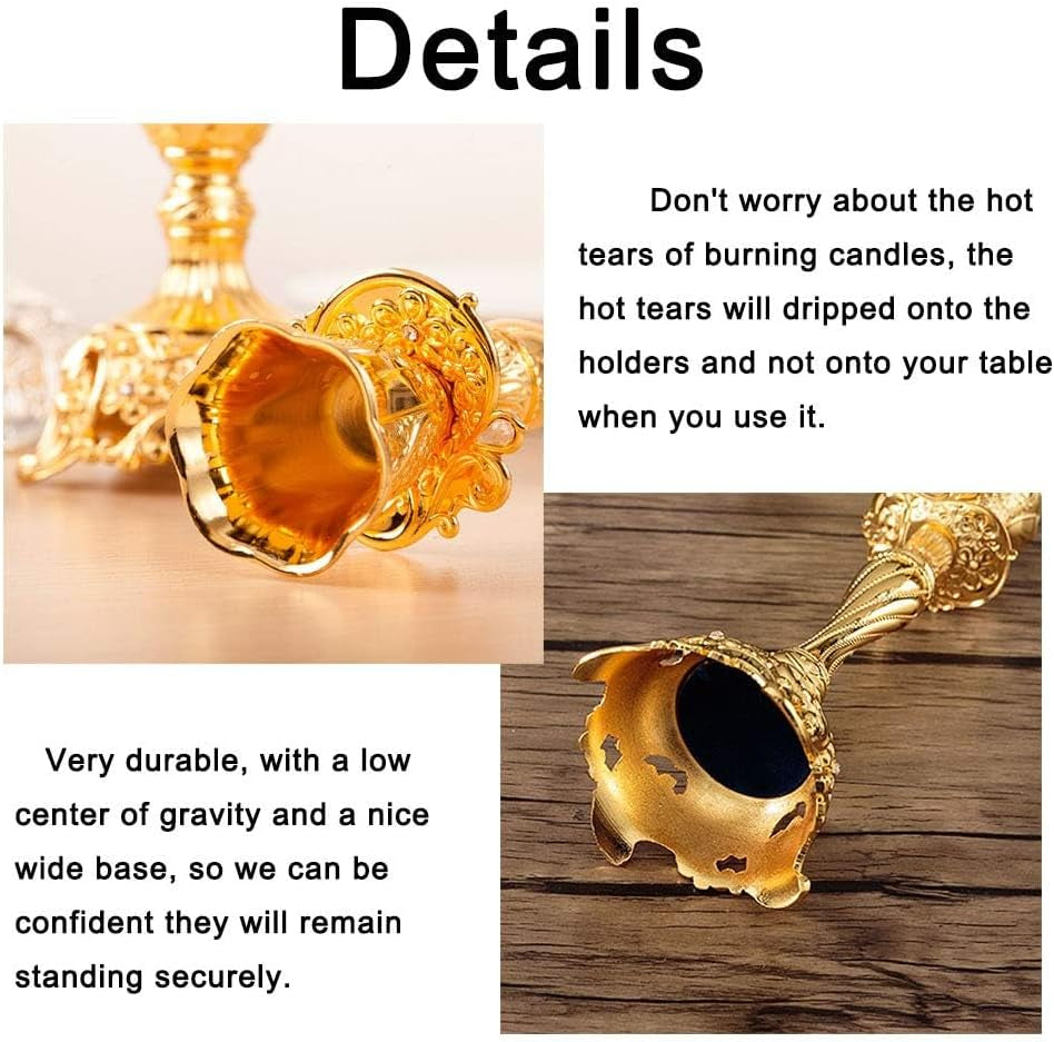 Gold Candlestick Holders Set of 2 Taper Candle Holders Deluxe Ornate Candle Holders for Shabbat Taper Candles, Candle Centerpiece, Wedding Candles, Christmas Candle 7.4Inch