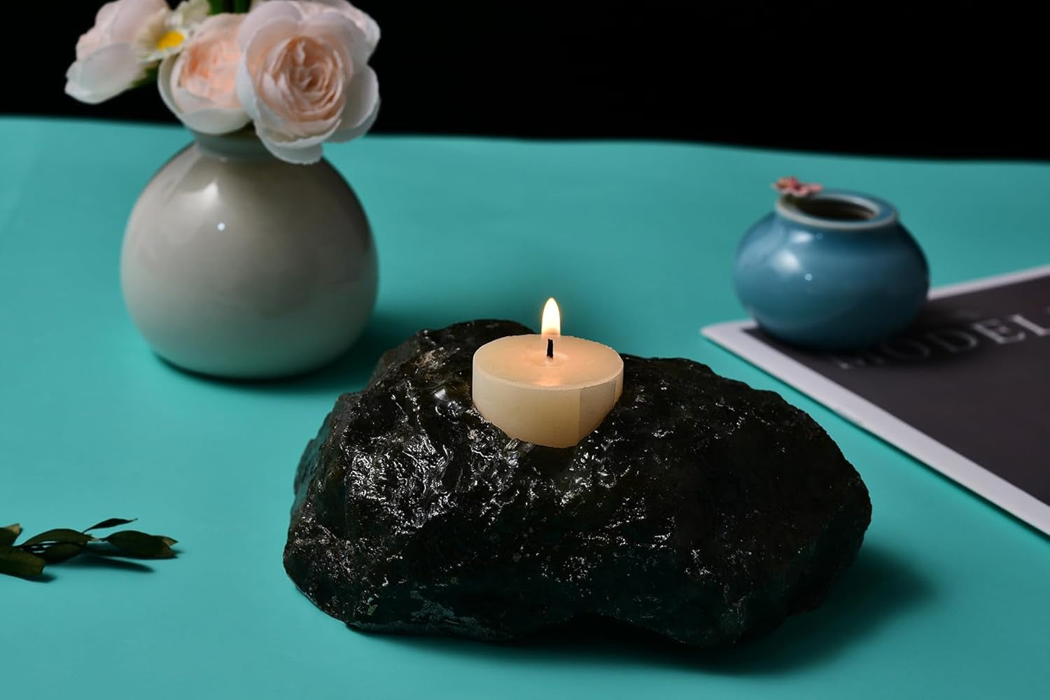 Natural Labradorite Tealight Candle Holder Healing Stone Candlestick Natural Healing Crystal Air Plant Holder 2.5-3.5 Lbs