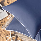Pack of 2 Outdoor Waterproof Throw Pillow Covers with Contrast Piping, Decorative Square Cushion Case Patio Pillows for Couch Tent Sunbrella, Dark Blue 18X18 Inches