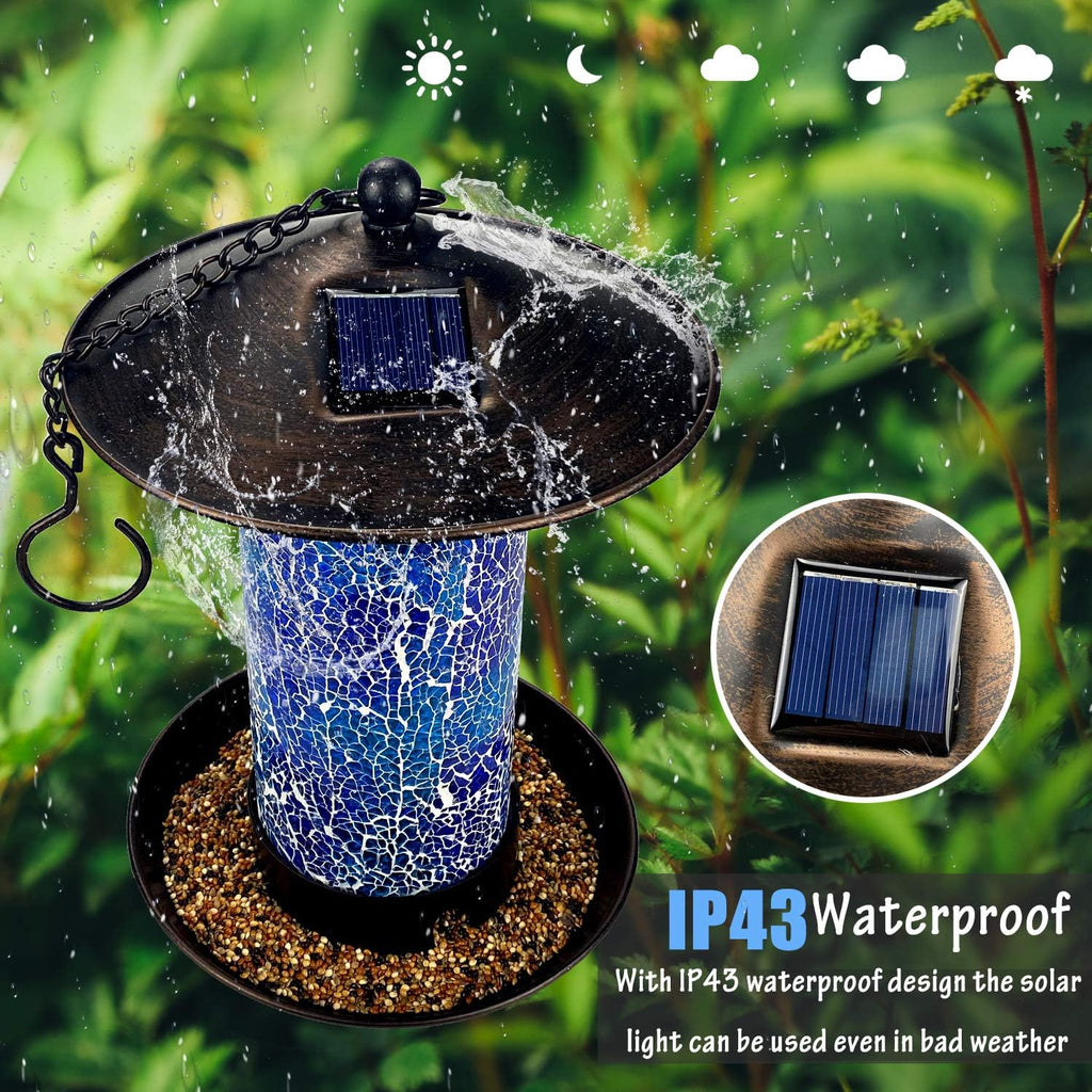 Solar Bird Feeders for Outdoors Hanging Unique Retro Hanging Bird Feeder as Garden Yard Decoration, Waterproof Bird Feeder for outside Wild Birds (Blue)